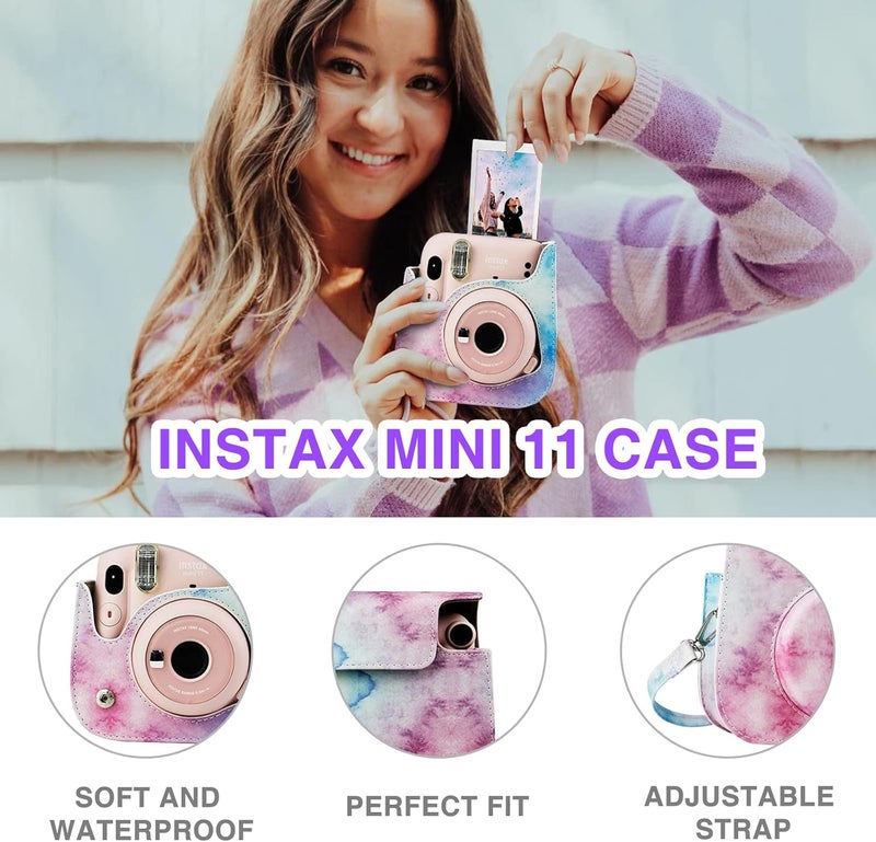 wogozan Mini 11 Accessories for Fujifilm Instax Mini 11 Instant Camera Include Case, Color Filters, Photo Album, 2x3 Frames, Selfie Lens and Stickers (Blue-Pink Watercolor) (No Camera) - Image 4